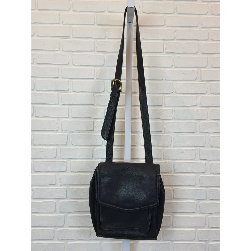 Fossil Leather Crossbody Bag Black Front Flap Pocket